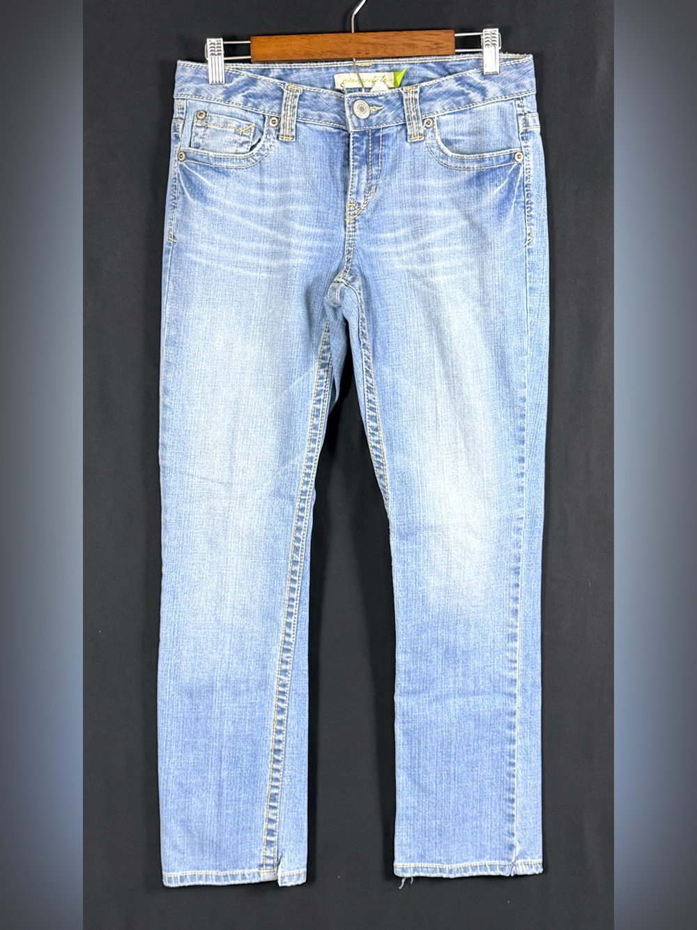 Aeropostale Y2K Jeans Bayla Skinny Leg 9/10S Light Blue Cut hem Ultra Low Rise